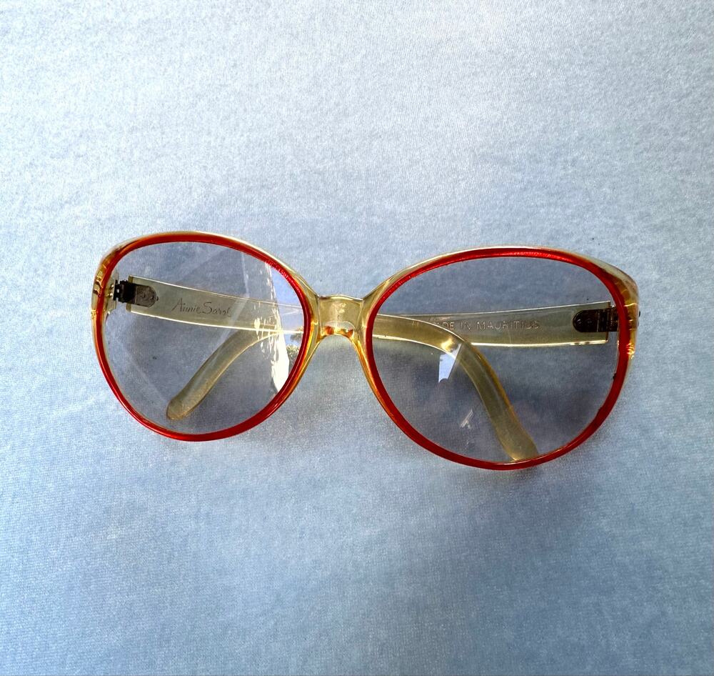 Vintage Annie Saral Oversized Oval Eyeglasses Yellow Red Rim Frame Mauritius 90s